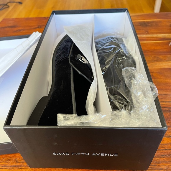 Saks Fifth Avenue Velvet Loafers w/ Buckle - Black - Picture 5 of 5